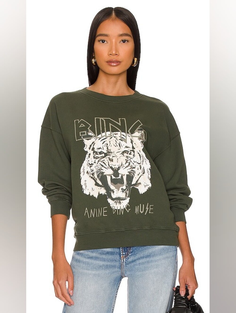 ANINE BING Tiger Sweatshirt Forest Green Organic Cotton XS